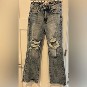 Freckled Poppy Jeans by Risen -Acid Wash with Frayed Hem, Distressed Details